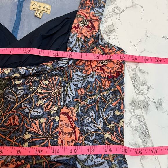 Lindy Bop Ophelia Retro Pin Up Blue Floral Pin Up Swing Rockabilly Dress Sz L - Picture 5 of 6